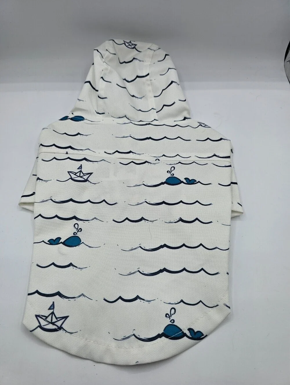 Dog Sz XS Hooded Rain Poncho Jacket White Nautical Theme